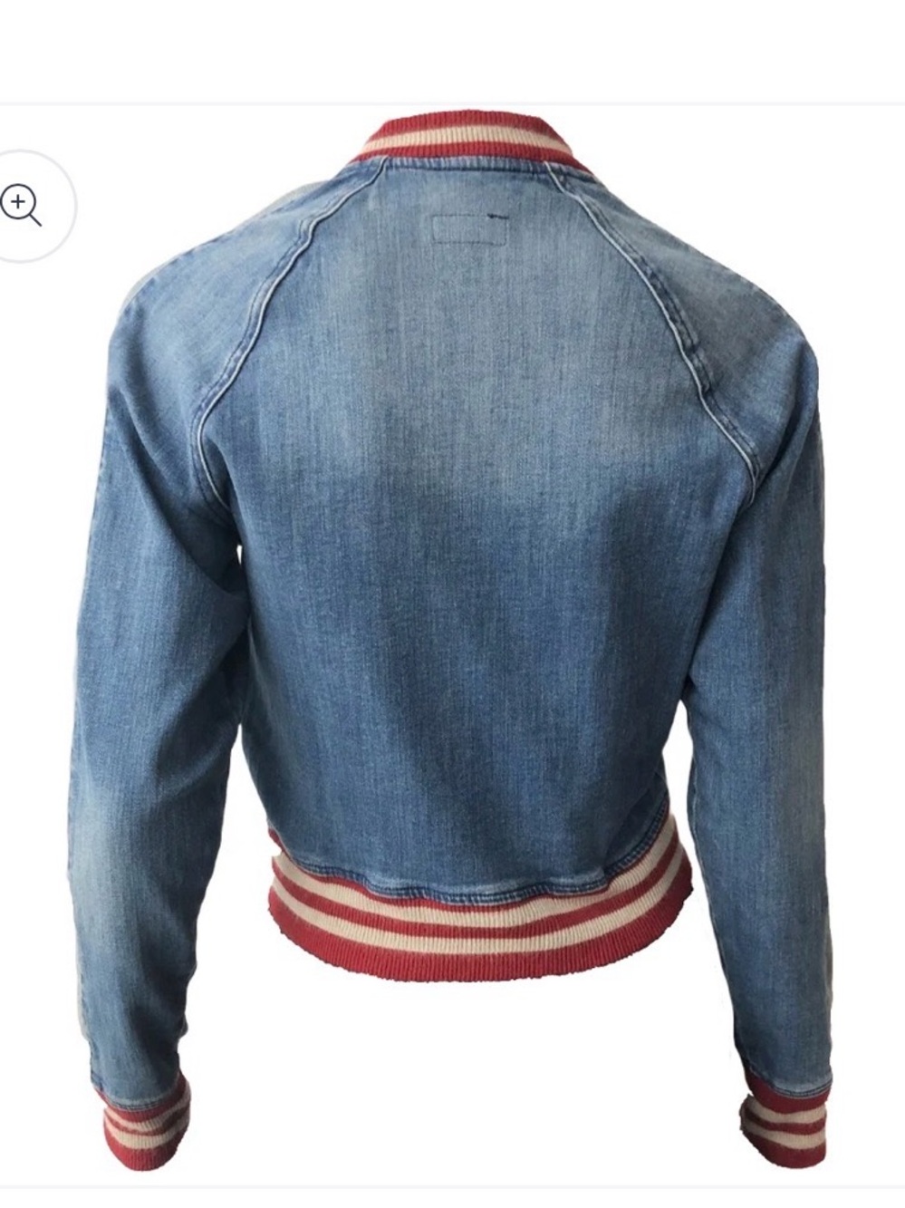 MOTHER Denim Bomber Jacket with Red & Cream Trim - Picture 2 of 6